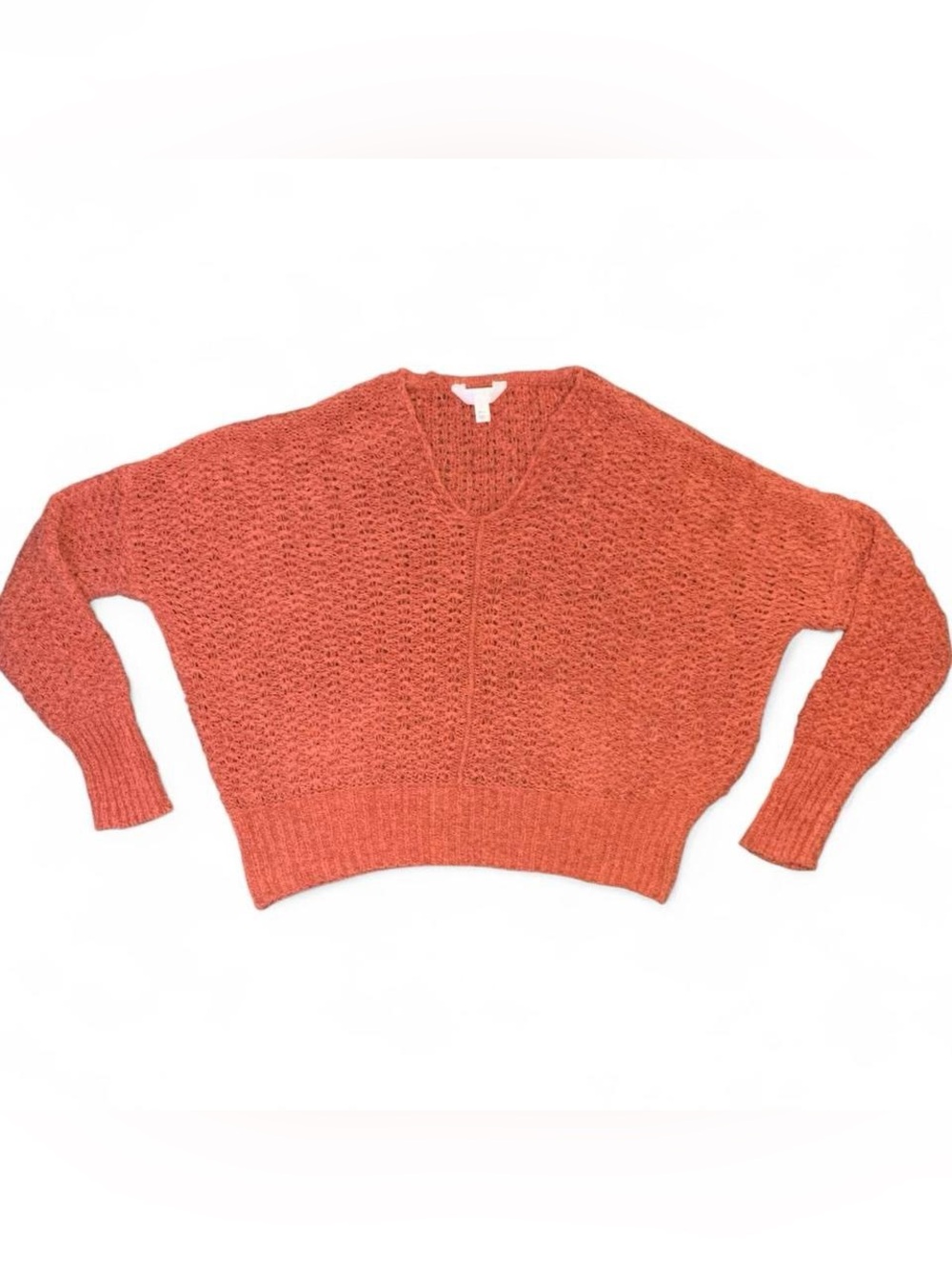 Time and Tru V-Neck Chunky Knit Sweater - Coral